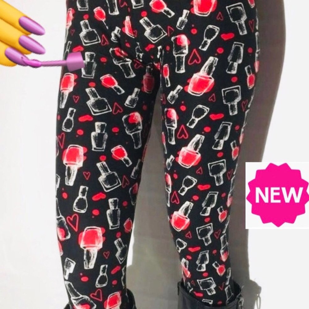 ❤️OS NEW Womens Valentines Day Heart Leggings, Soft Yoga Pants, Red/Black
